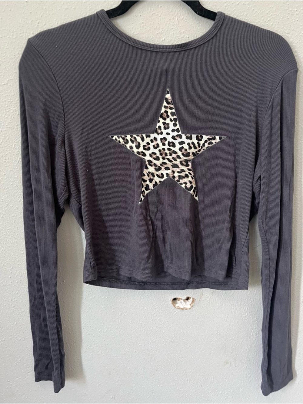 Streetwear Society Charcoal Long-Sleeve Top with Leopard Star